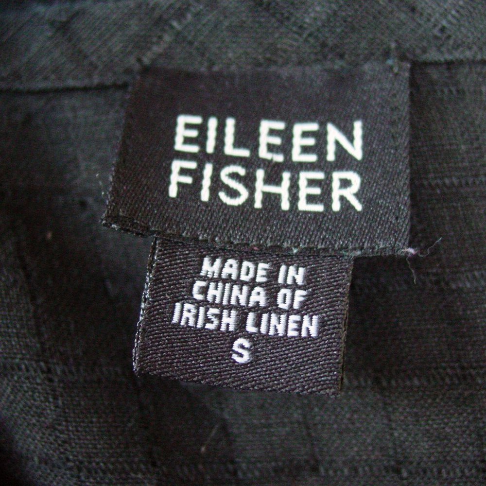 EILEEN FISHER Swan Dive Sheer Black Textured Irish Linen Button Down Dress S - Picture 8 of 8